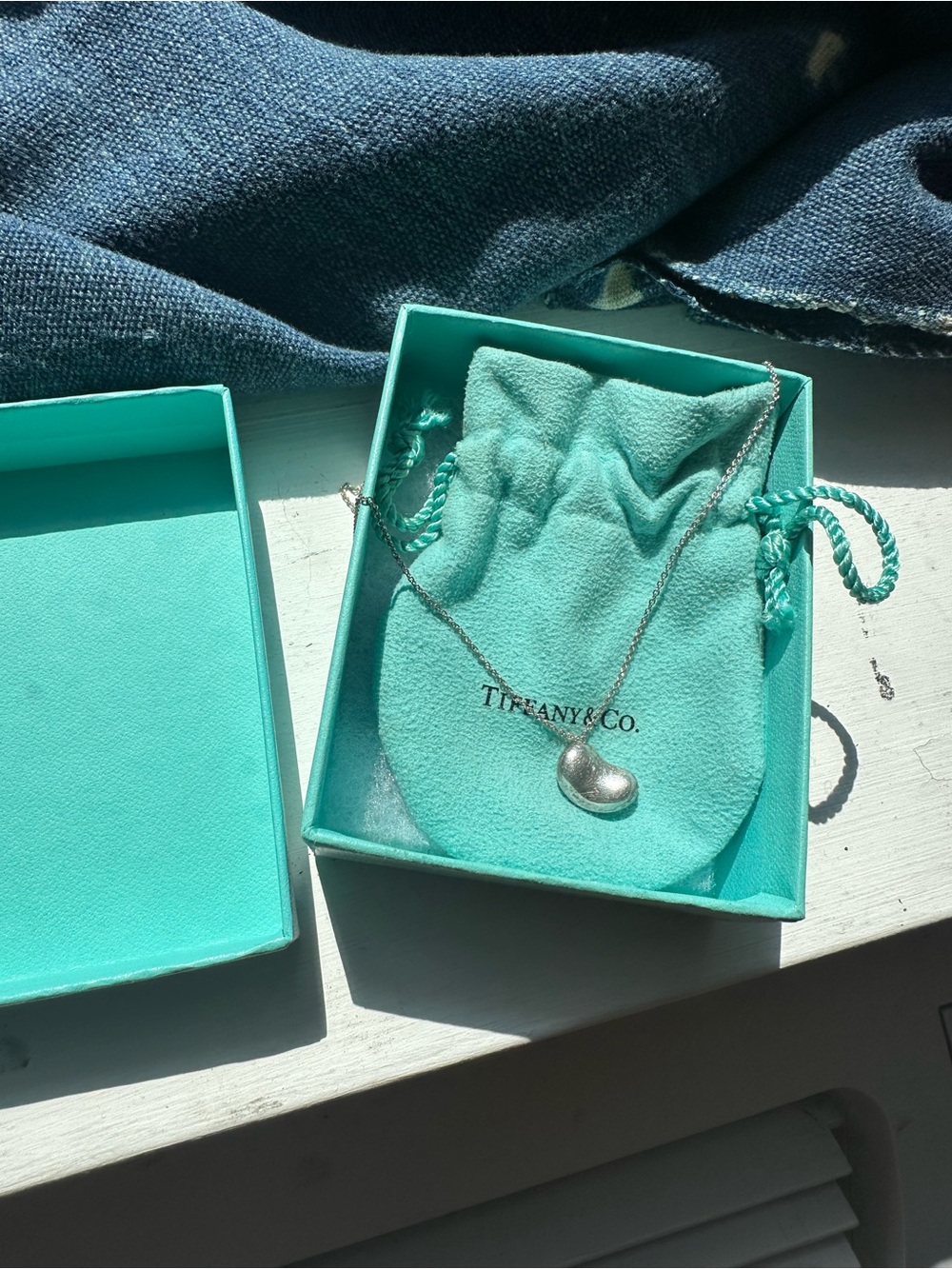 Tiffany & Co. Elsa Peretti Sterling Silver Bean Pendant Necklace - Turquoise - Picture 9 of 15